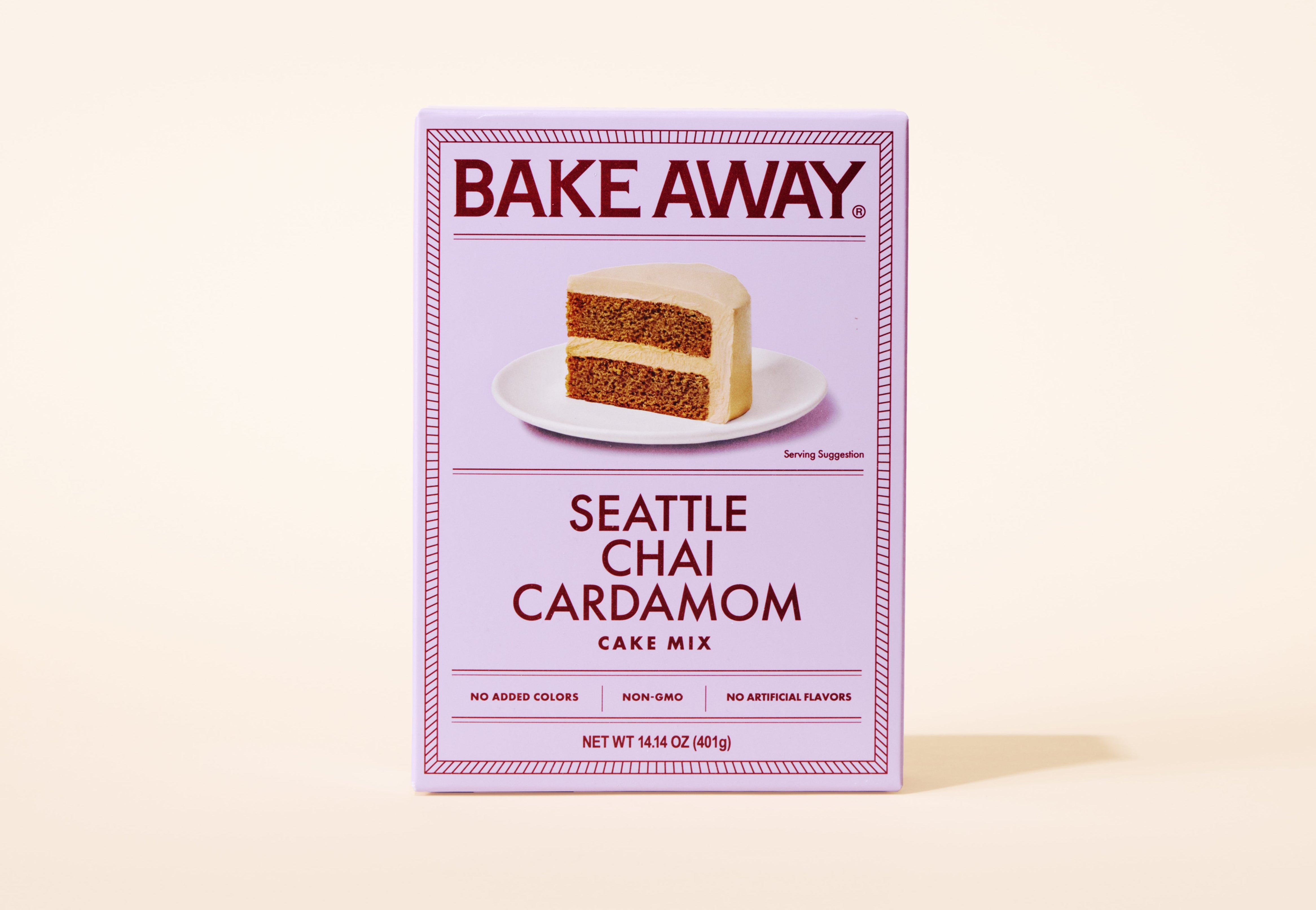 Box of Bake Away Seattle Chai Cardamom Cake Mix on a beige background