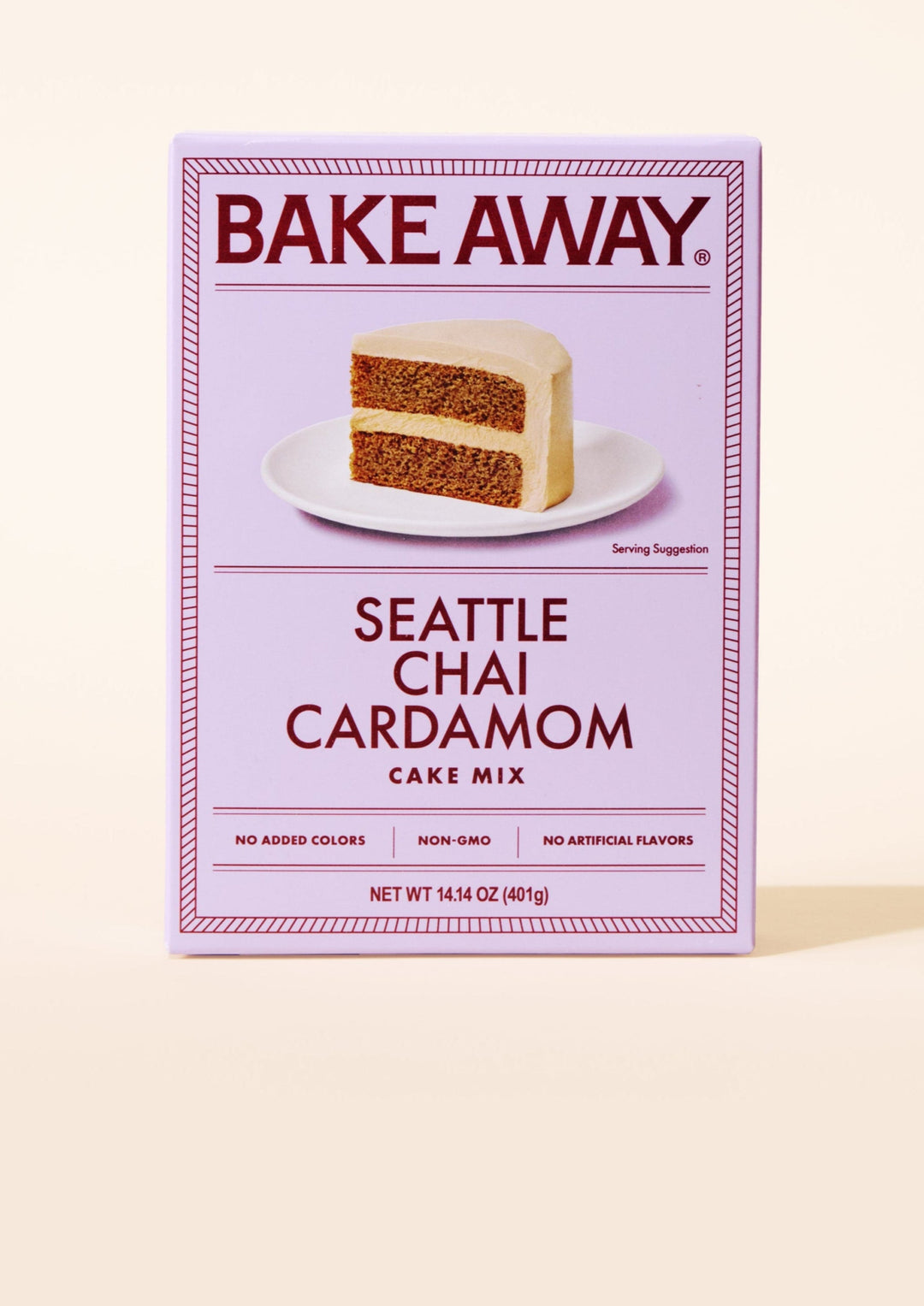 Box of Bake Away Seattle Chai Cardamom Cake Mix on a beige background