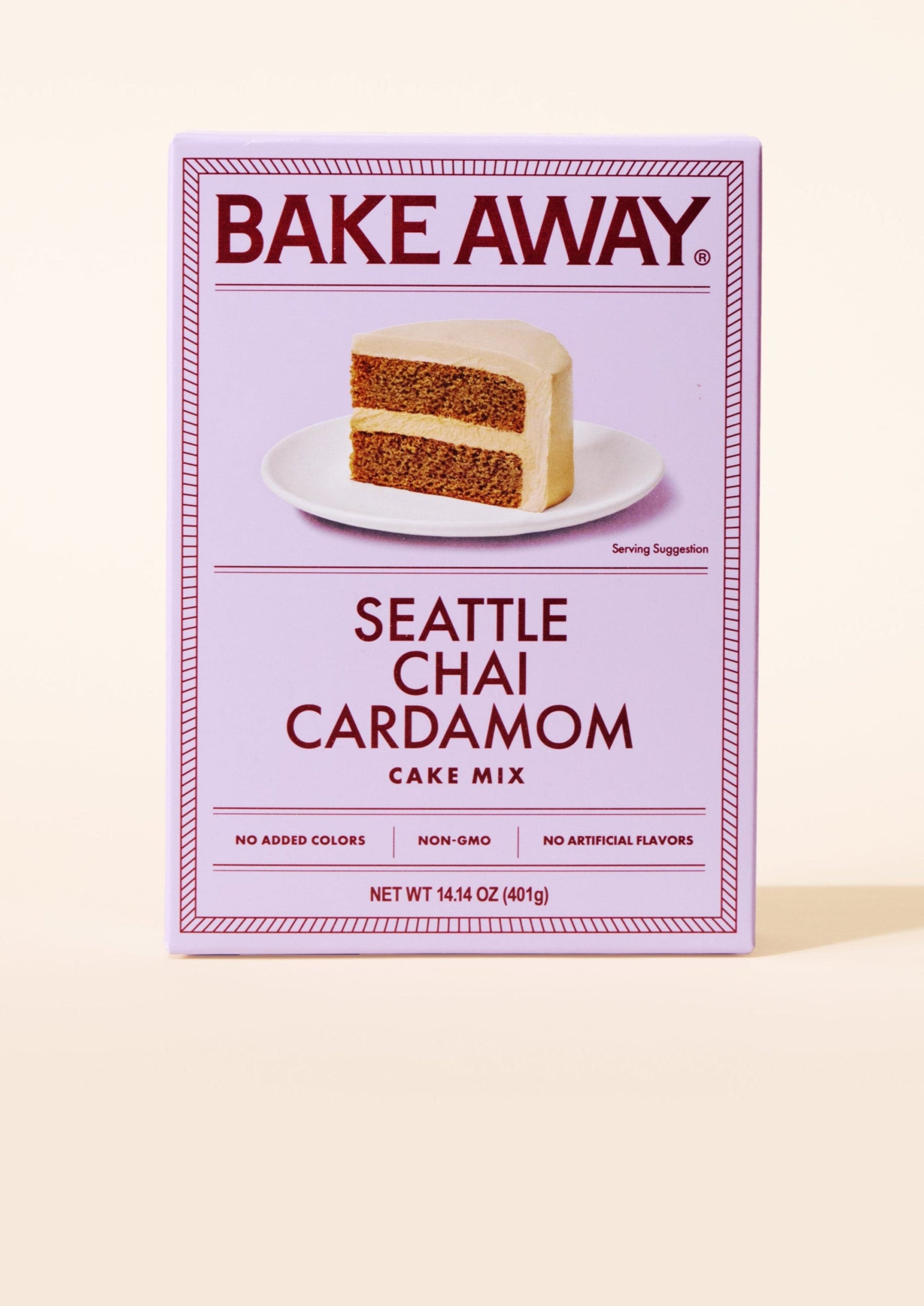 Box of Bake Away Seattle Chai Cardamom Cake Mix on a beige background