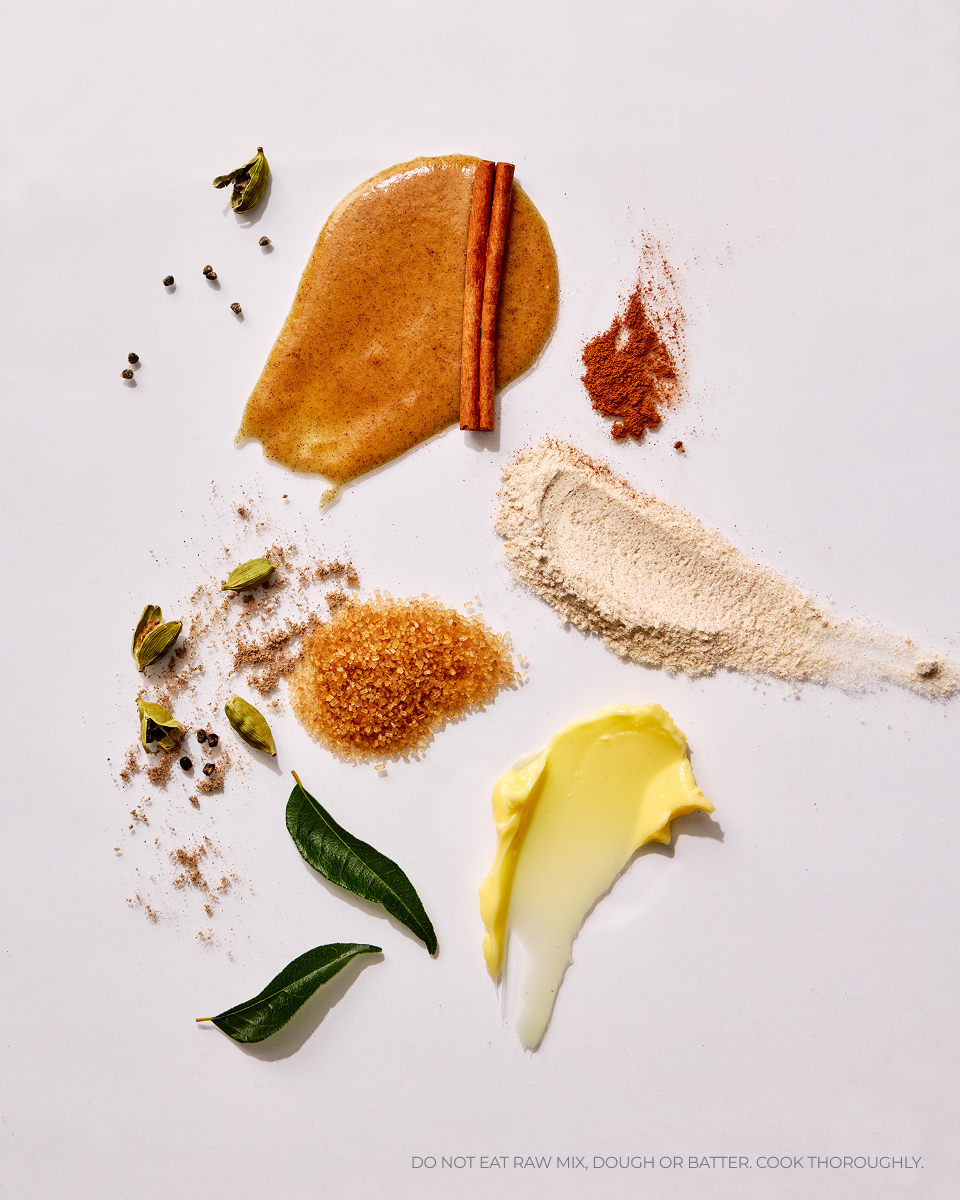 Spices and ingredients on a white surface with text at the bottom.